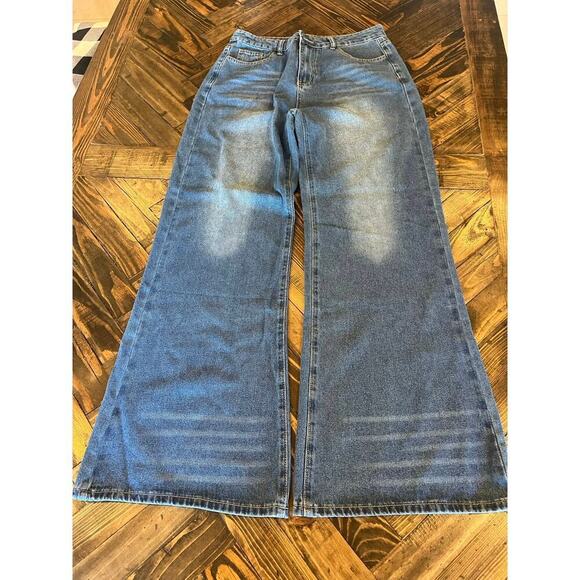 None and/or Unknown Denim - Wide Leg Jeans Women Large 30 Inch Waist Grunge Gorpcore Oversized Hippie Boho